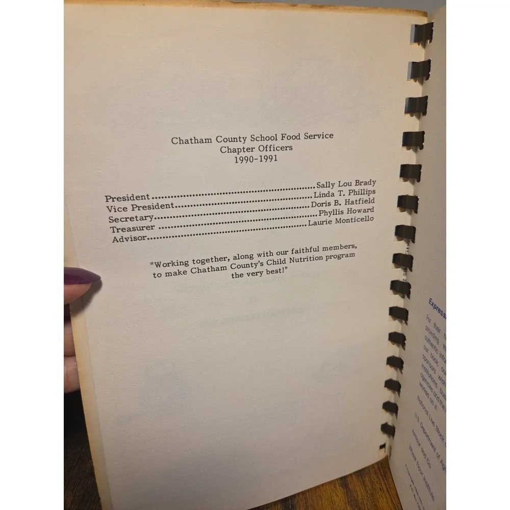 School Food Service‎ Chapter Of Chatham County, NC Cookbook 1991 Local